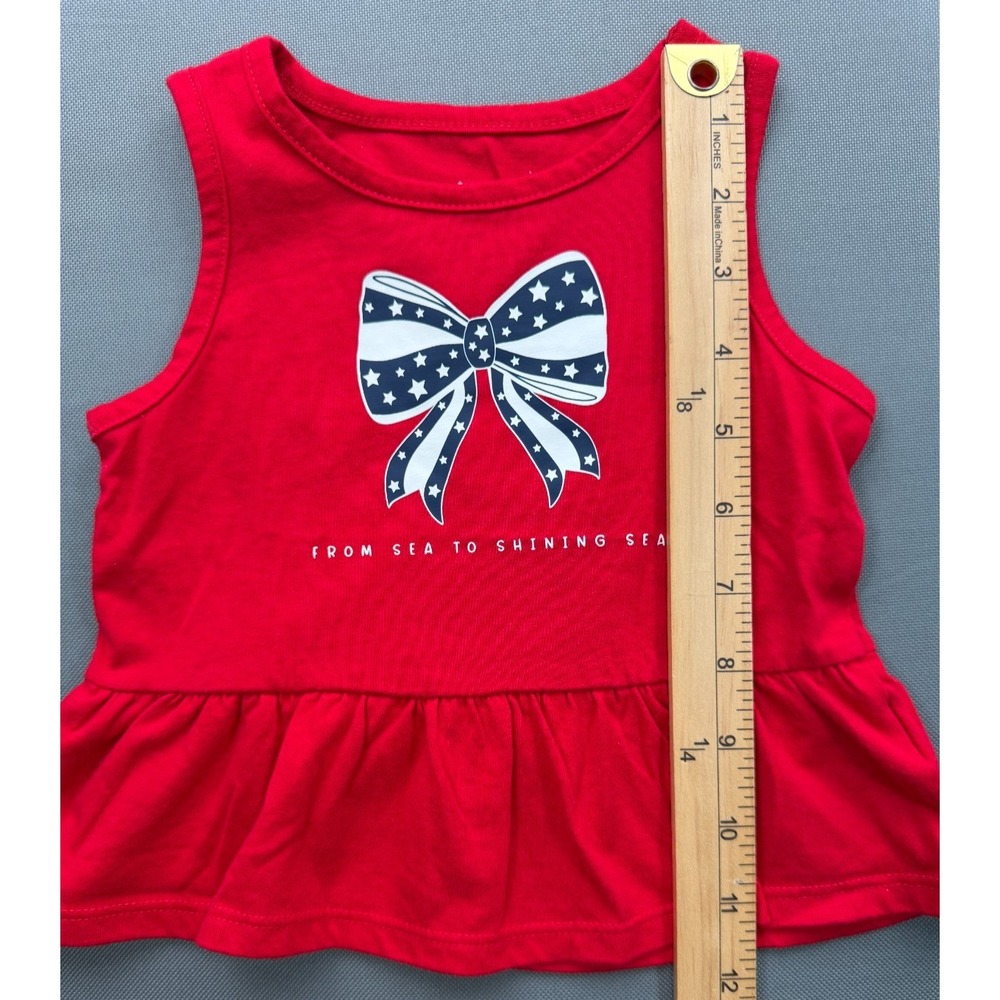 Way to Celebrate Patriotic Baby Girl 18M Peplum Tank Top Red Stars Bow Shirt - Picture 4 of 10